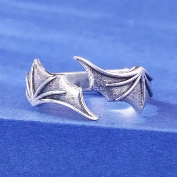 Bat Vampire Ring Silver Adjustable Halloween Scary Witch Costume Cosplay Gift - Picture 2 of 5